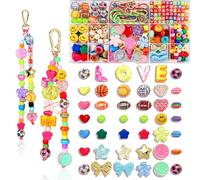 HolidayQbee Keychain Making Kit for Adults, Sports Theme Keyring Making Kit with Football Rugby Basketball Tennis Beads, Alphabet Letters Bag Charm Making Set for Rucksacks and Gifts