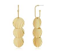 HolidayQbee Shell Drop Earrings for Women Statement Gold Summer Earrings with 3 Linked Textured Seashell Shapes Lightweight Long Drop Earring for Party and Travel