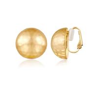 HolidayQbee Statement Gold Clip on Earrings, Large Round Dome Ear Clips, Textured Hammered Finish Semi-Sphere Earrings, Non-Pierced Fashion Jewellery for Her