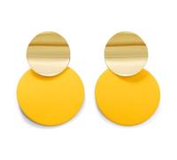 HolidayQbee Yellow Earrings For Women Geometric Disc Drop Earrings For Women, Two-Tone Statement Dangle, Hypoallergenic Nickel-Free, Lightweight, Tarnish-Resistant Fashion Jewellery