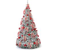 Holidays 5FT Snow Flocked Christmas Tree Artificial Xmas Tree for Indoor Outdoor home Festival Decoration Retractable Folding Red Decorations(2.1m)