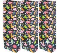 HOLIDYOYO 12 pcs Dinosaur Party Favor Bags with Handles Thick Colored Paper Wrapping Bags for Candy Treats and Portable Decorative Packaging for Birthday Shower Halloween Christmas and