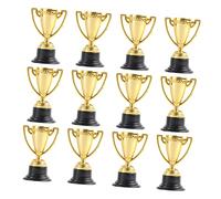 HOLIDYOYO 12pcs Golden Mini Trophy Plastic Award Trophies with Black Base for Competitions Party Games and School Awards for Celebrating Achievements