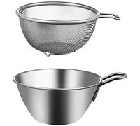 HOLIDYOYO 1set Stainless Steel Colander with Handle Fine Mesh Strainer Mixing Bowl for Draining Rice Pasta Vegetables and Practical Kitchen Essential