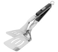HOLIDYOYO 2 in 1 Grip and Flip Tong Grill Clamp Egg Slotted Flipper Tongs Pancake Fish French Toast Omelet Making for Home Kitchen Cooking Tool Black