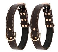 HOLIDYOYO 2pcs Adjustable Leather Dog Collar for Small to Pets with Secure Metal Buckle and Elegant Rivets Genuine Leather Pet Necklace for Daily Wear and Safe Leash Attachment in Brown