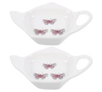 HOLIDYOYO 2Pcs Ceramic Tea Bag Holder Set Teapot Shape Mini Tray Tea Bag Organizer for Afternoon Household Kitchen Accessories