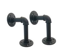HOLIDYOYO 2pcs Industrial Iron Pipe Shelf Brackets Heavy Duty Floating Wall Mounted Wood Board Rack for Home Decor and Bottle Shelves Vintage Black Iron Support