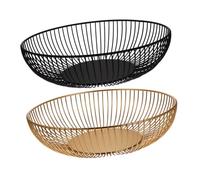 HOLIDYOYO 2pcs Metal Wire Fruit Basket Large Capacity Mesh Food Storage Bowls for Kitchen Countertop Decorative Iron Craft Snack and Bread Holder in Gold and Black