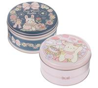 HOLIDYOYO 2Pcs Mini Round Shaped Iron Storage Boxes Portable Lightweight Candy Containers for Sweets and Treats for Travel Party Favors with Bunny and Floral Design