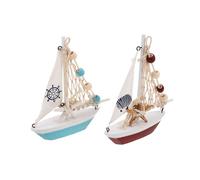 HOLIDYOYO 2pcs Vintage Wooden Sailboat Model Nautical Boat Statue Ornament for Coastal Home Decor Handcrafted Sailing Ship Figurine with Red and Blue for Tabletop Display for