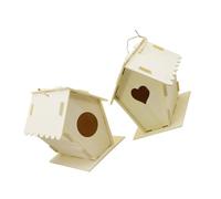 HOLIDYOYO 2pcs Wooden Bird Nest Decoration Set Diy Solid Wood Heart Round Shaped Birdhouse Home Ornament Garden Display for Outdoor and Indoor Use