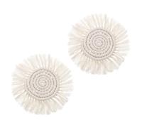 HOLIDYOYO 2pcs Woven Cotton Placemats with Tassel Heat Insulation Round Table Mats for Home Dining Water Absorbent Decorative Cup Coasters and Practical Tabletop Protection Pads