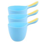 HOLIDYOYO 3pcs Bath Rinse Cups with Antislip Handles Soft Curved Shampoo Rinser for Newborn Hair Washing Portable Reusable Water Scoops for Comfortable Bathing and Shower in Blue