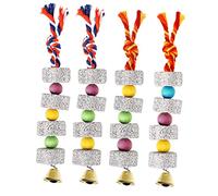 HOLIDYOYO 4 Pcs Bird Beak Grinding Stone with Bells for Parakeet Conure Cockatiel Chewing for Cage with Colorful Beads and Cotton Rope Fun Parrot Cage Accessories to Reduce Boredom and