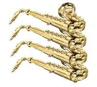 HOLIDYOYO 4 Pcs Plastic Golden Saxophone Model, Lightweight DIY Craft Decor for Scene Layouts, Realistic Lifelike Musical Instrument Miniatures for Dolls, Children Playing