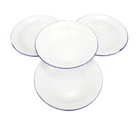 HOLIDYOYO 4pc White Round Enamel Plate Set Vintage Style Serving Dishes for Snacks