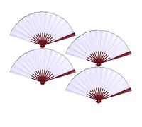 HOLIDYOYO 4PCS Bamboo Handheld Silk Fan - Double-Sided Blank Folding Fans for DIY Crafts - Unpainted Chinese/Japanese Gifts for Wedding Bridal Shower Valentine'S Day, White