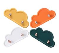 HOLIDYOYO 4pcs Cartoon Cloud Key Hooks Punch Bathroom Wall Hangers Plastic Wall Mounted Towel and Coat Organizers in Yellow Green White and Orange for Kitchen Bedroom Hallway