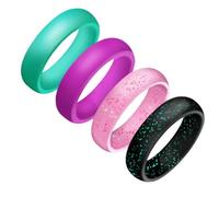 HOLIDYOYO 4pcs Four Colour Glitter Silicone Finger Rings for Women