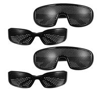 HOLIDYOYO 4pcs Pinhole Sunglasses for Vision Improvement and Myopia Correction, Portable Black Rectangular Multi-hole Glasses Set for Eye Training, Outdoor Use, Driving and Hiking