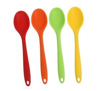 HOLIDYOYO 4pcs Silicone Cooking Soup Salad Spoons Kitchen Heat-Resistant Serving Utensils for Home and Restaurant Use, Assorted Red Orange Yellow Green