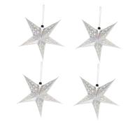 HOLIDYOYO 4pcs Silver Pentagram Paper Star Lantern Hanging Lampshades Christmas Decorations for Party Birthday Holiday Home Ceiling Display