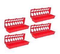 HOLIDYOYO 4pcs Small Red Plastic Flip-top Poultry Feeder Trough, Multi-hole Bird Cage Food Container for Chickens, Pigeons, Parrots, and Ducks, No Spill Feeding Dispenser for Small Poultry