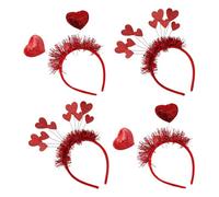 HOLIDYOYO 4pcs Valentines Day Heart Headband Red Sequin Hair Hoop with Glitter Heart Embellishments for Women Wedding Birthday Party Comfort Soft Band