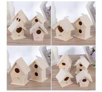HOLIDYOYO 4pcs Wooden Bird Nests Set DIY Creative Garden Ornament with Heart-shaped Rope Nest for Outdoor Birdhouse Decoration