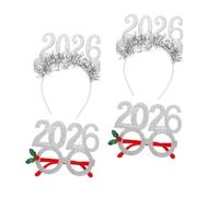 HOLIDYOYO 4PCS Year Headbands and Eyeglasses Glitter Tinsel Holiday Photo Props for Christmas and Year Eve Parties Lightweight Festive Hairbands with Eye Catching Numbers for Adults
