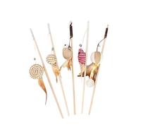HOLIDYOYO 5pcs Cat Bell Mouse Design Wooden Stick Teasers Interactive Wand for Energetic Kittens Indoor Play and Training