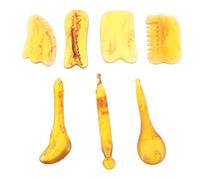 HOLIDYOYO 7pcs Amber Resin Guasha Massage Tool Kit with Drawstring Bag - Meridian Acupressure Scraping Plate for Face, Neck, Leg Muscle Relaxation in Body Care