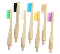 HOLIDYOYO 7pcs Portable Bamboo Toothbrush Replacement Heads Nylon Bristles White Yellow Purple Blue Beige for Oral Cleaning