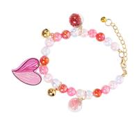 HOLIDYOYO Adjustable Pearl Pet Collar for Small Dogs and Cats, Beaded Necklace with Pink Heart Charm, 30Cm+7Cm Length, Puppy Kitten Neck Decor for Valentines