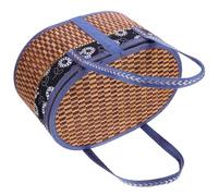 HOLIDYOYO Bamboo Basket with Lid Woodchip Woven Storage Basket Empty Wicker Basket Rattan Egg Container Organizer Bins Dessert Box with 2 Swing Handles for Biscuit Fruit