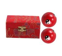 HOLIDYOYO Baoding Hand Massage Balls Set with Chiming Sound for Therapy and Hand Strengthening Red Cloisonné Tai Chi Pattern for Stress Relief and Palm Exercise