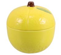 HOLIDYOYO Ceramic Food Storage Jar with Lid, Seasoning Pot for Sugar, Airtight Ceramic Container for Candy and Spices, Kitchen and Home Decor, Round Yellow Canister