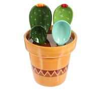 HOLIDYOYO Ceramic Measuring Spoons 5-Piece Cartoon Cactus Shape Set with Base, Ideal for Baking and Cooking Wet & Dry Ingredients
