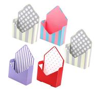 HOLIDYOYO Envelope Flower Box 5pcs Set, Folding Paper Packing Boxes with Red Spot, Beige Dot, Purple and Pink-blue Stripes, Decorative Bouquet Wrapping for Florists and Packaging