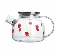HOLIDYOYO Heat-Resistant Glass Teapot with Strawberry Pattern Manual Blown Beverage Kettle for Jasmine Tea Green Tea Juice Compatible with Electric and Open Fire Stove Glass Teaware
