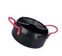HOLIDYOYO Iron Frying Pan with Detachable Oil Draining Rack Household Deep Fryer Pot for Induction Cooker and Gas Stove Small Japanese Tempura Skillet for Chicken Wings and More Easy to