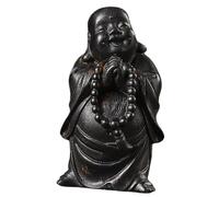 HOLIDYOYO Maitreya Buddha Wooden Ornaments Natural Black Persimmon Wood Carved Buddha Statue for Desktop Home Office Garden Decor