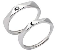 HOLIDYOYO Moon and Sun Ring Easily Match with Different Outfits 1 Pair Matching Promise Rings in Silver Copper with Smooth and Comfort Fit Jewelry for Women and Lovers for Couples