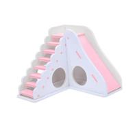 HOLIDYOYO Multi-purpose Colored Hamster Wooden Nest with Climbing Ladder and Slide Sturdy Pet House for Hamster Raising Comfortable Playground for Small Pets Pink and White