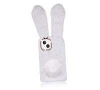 HOLIDYOYO Plush Bunny Ear Phone Case for Soft Tpu Base with Faux Rabbit Cartoon Furry Protector Comfortable Warm Hand Cover for Women White