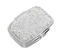HOLIDYOYO Portable Mini Pill Travel Organizer with Multiple Compartments, Elegant Luxury Metal Rhinestone Compact Design Medicine Box for Daily Use and On-the-go Convenience