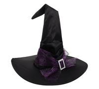 HOLIDYOYO Purple Ruched Spider Web Mesh Witch Hat for Women Lightweight Wizard Costume Accessory Halloween Party Cosplay Reusable Large Crooked Design for Roleplay and Themed Events