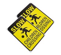 HOLIDYOYO Slow Children Crossing Safety Signs 2-Pack Iron Road Warning Signs for Schools Parks Neighborhoods Traffic Control
