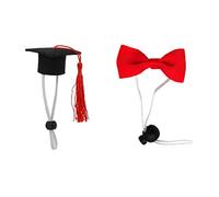 HOLIDYOYO Small Pet Graduation Hat and Bow-tie Set for Dogs and Guinea Pigs, Red Tassel Elastic Doctor Cap with Bow Tie, Mini Pet Accessories for Party and Costume